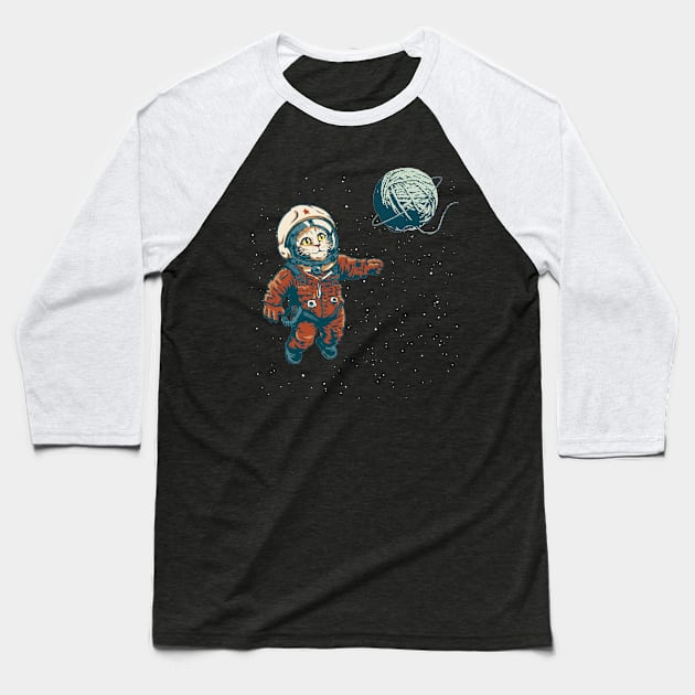 Space Cat with Yarn Ball Baseball T-Shirt by sketchboy01